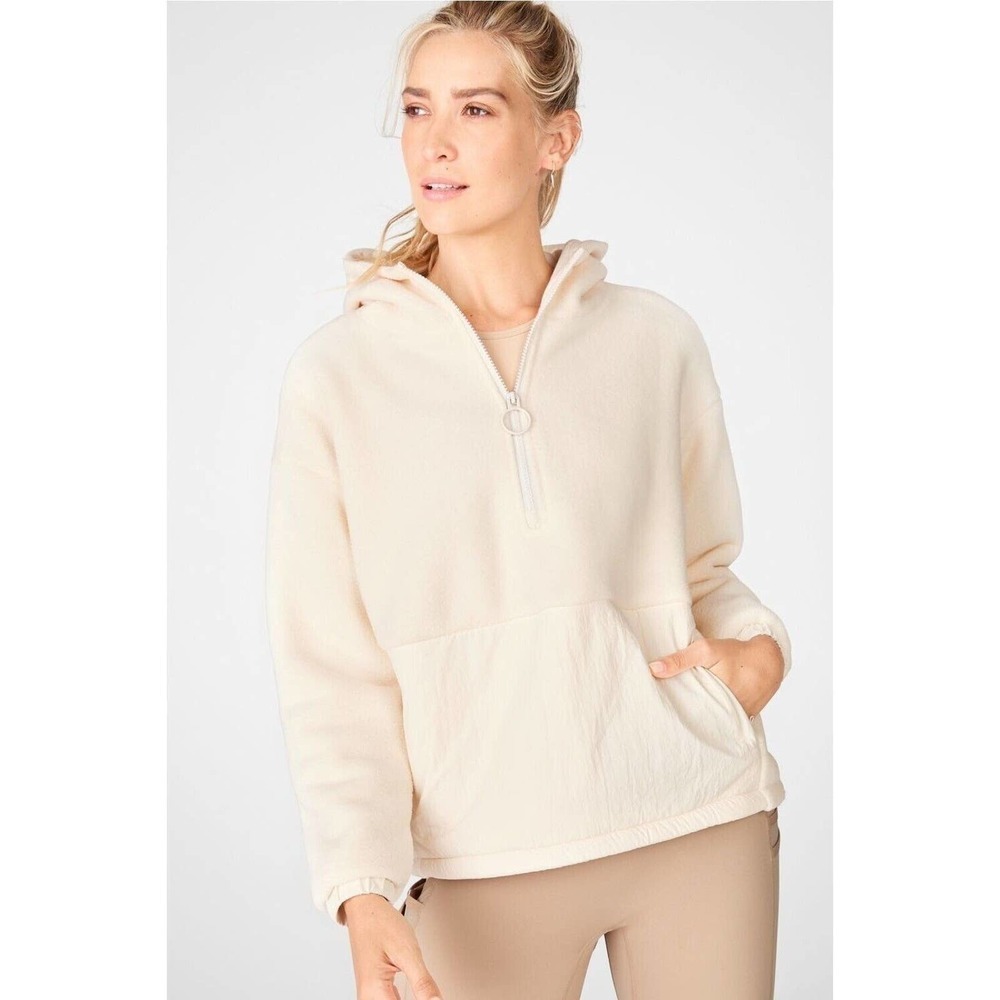 NWT Fabletics Lotta Teddy Tusk Sherpa Half-Zip Jacket Size XXS 2XS Ivory Fleece